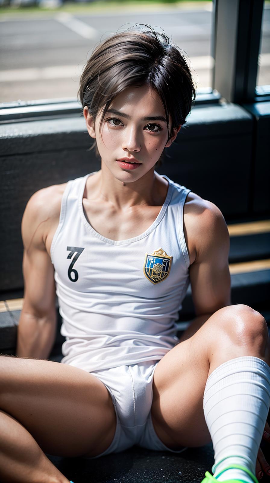  ultra high res, (photorealistic:1.4), raw photo, (realistic face), realistic eyes, (realistic skin), <lora:XXMix9_v20LoRa:0.8>, (handsome:1.1), (male:2), (asian:1.6), (soccer players:1.2), (short hair:1.2), (pompadour:1.3), (white briefs:1.3), (sleeveless:1.2), spike shoes, (soccer shin guards:1.3), young, sitting posture, (spread legs:1.1), real skin, (sexy posing:1.3), hot guy, (muscular:1.3), (naked:1.1), (bulge:1.1), trained calves, thigh, realistic, lifelike, high quality, photos taken with a single-lens reflex camera, (looking at the camera:1.2)