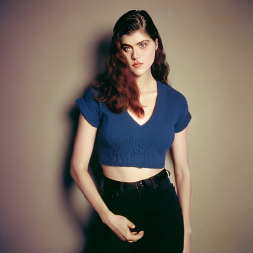 analog style Alexandra daddario usando un consolador