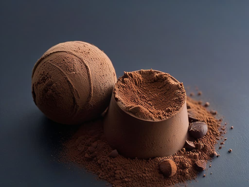  A closeup, ultradetailed image of a delicate chocolate truffle being rolled in premium cocoa powder, showcasing the rich texture and glossy finish of the treat. The cocoa powder dusting gently settles on the smooth surface of the truffle, highlighting the craftsmanship and attention to detail in creating artisanal Fair Trade desserts. hyperrealistic, full body, detailed clothing, highly detailed, cinematic lighting, stunningly beautiful, intricate, sharp focus, f/1. 8, 85mm, (centered image composition), (professionally color graded), ((bright soft diffused light)), volumetric fog, trending on instagram, trending on tumblr, HDR 4K, 8K