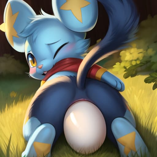  Shinx, feral cat, egg in ass, anal oviposition, view from behind,, open eyes, digital art, masterpiece, 4k, fine details,