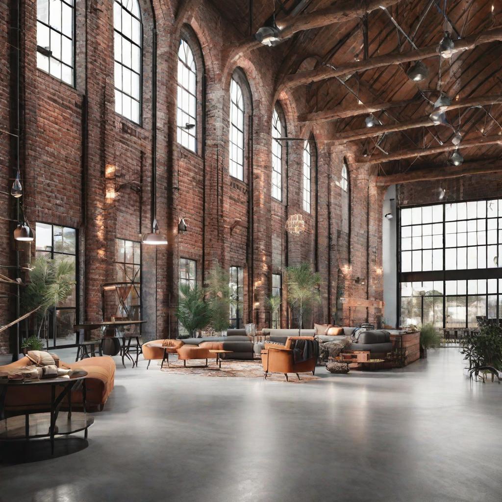   Picture a loft space featuring exposed brick walls, polished concrete floors, and metal framed furniture for an urban vibe. 8k, cinematic lighting, HDR