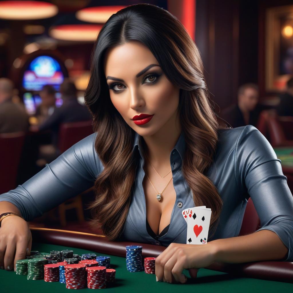  hyperrealistic art Avatar for poker. A beautiful girl with poker theme. Round image. . extremely high resolution details, photographic, realism pushed to extreme, fine texture, incredibly lifelike hyperrealistic, full body, detailed clothing, highly detailed, cinematic lighting, stunningly beautiful, intricate, sharp focus, f/1. 8, 85mm, (centered image composition), (professionally color graded), ((bright soft diffused light)), volumetric fog, trending on instagram, trending on tumblr, HDR 4K, 8K