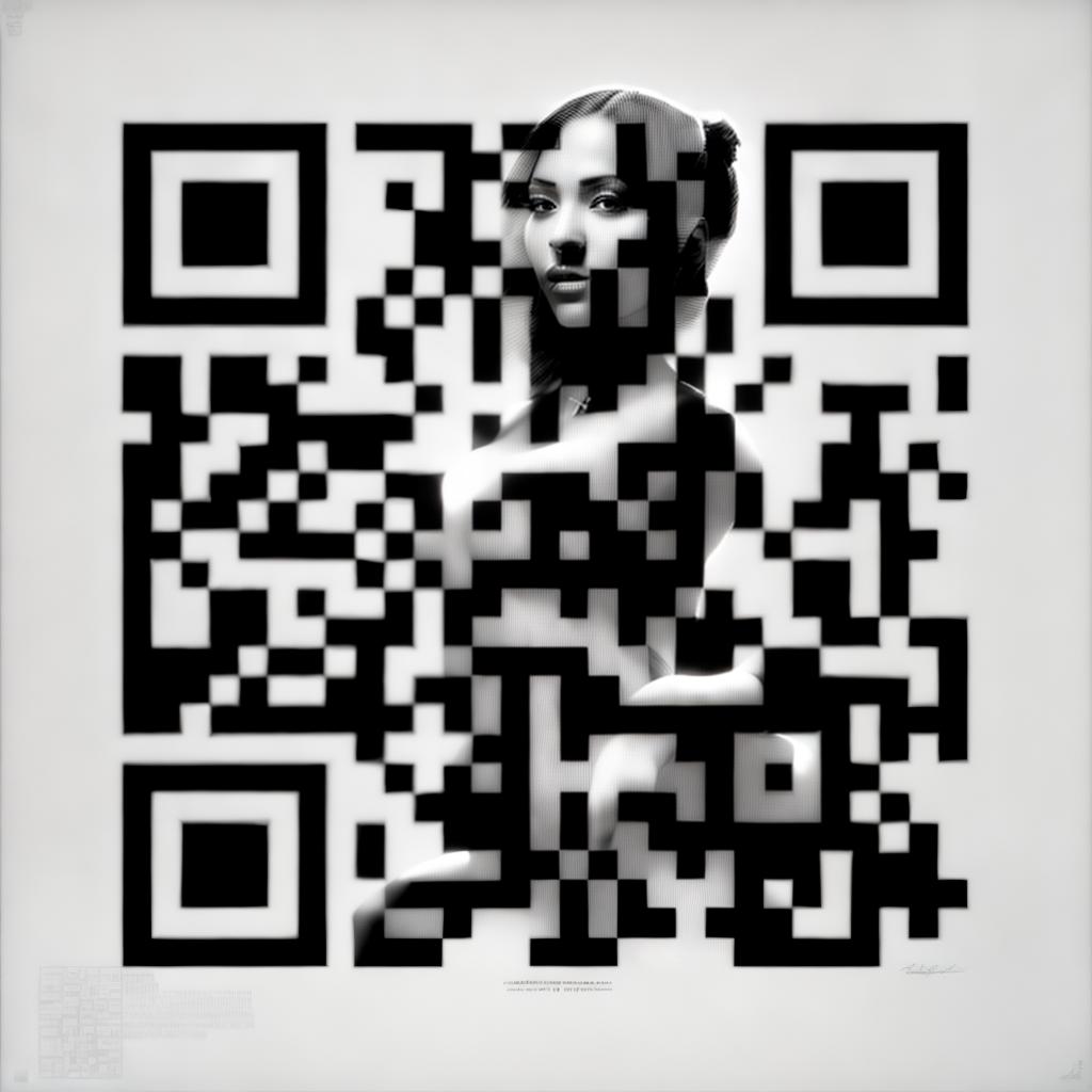  QR code integrated with the silhouette of a beautiful woman, high contrast, black and white, digital art, 768x768 ar 1:1, high resolution, sharp focus, (perfect image composition), ((masterpiece)), (professionally color graded), ((bright soft diffused light))