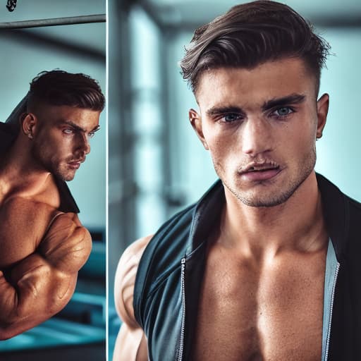 portrait+ style Russian queer fitness model brunette hunk dude face