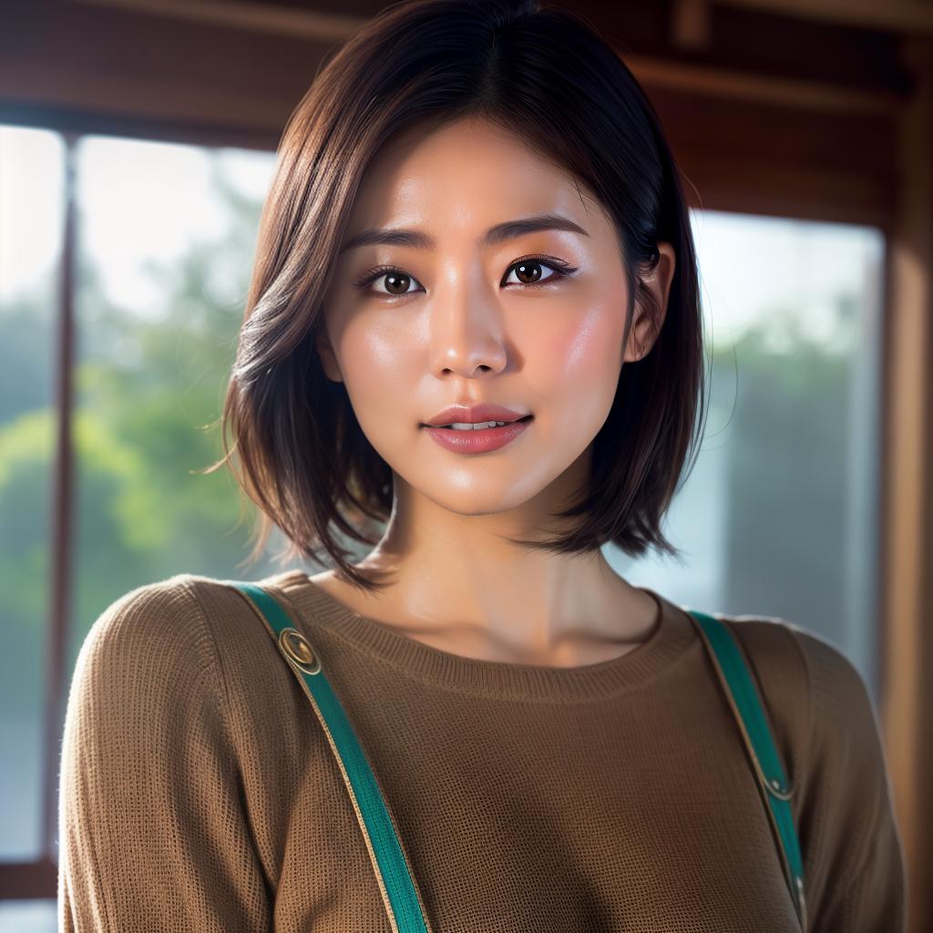  (masterpiece:1.3), (8k, photorealistic, photo, best quality: 1.4), (Japanese woman wearing clothes:),(realistic face), realistic eyes, (realistic skin), bob, smile, beautiful skin, (perfect body:1.3), (detailed body:1.2), hyperrealistic, full body, detailed clothing, highly detailed, cinematic lighting, stunningly beautiful, intricate, sharp focus, f/1. 8, 85mm, (centered image composition), (professionally color graded), ((bright soft diffused light)), volumetric fog, trending on instagram, trending on tumblr, HDR 4K, 8K