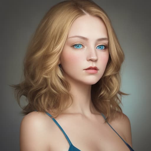  Portrait of a woman with shoulder-length Gold  hair. a cold look with blue eyes and thin lips.