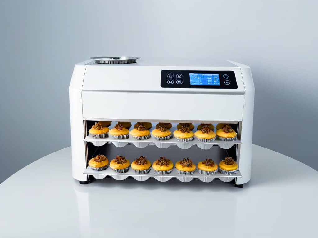  A minimalistic image showcasing a sleek, modern cupcake and muffin baking machine on a pristine white countertop. The machine features smooth lines, a digital display, and a range of colorful cupcake liners neatly organized next to it. The overall aesthetic is clean, sophisticated, and inviting, perfect for a professional and informative article about the best cupcake and muffin machines. hyperrealistic, full body, detailed clothing, highly detailed, cinematic lighting, stunningly beautiful, intricate, sharp focus, f/1. 8, 85mm, (centered image composition), (professionally color graded), ((bright soft diffused light)), volumetric fog, trending on instagram, trending on tumblr, HDR 4K, 8K