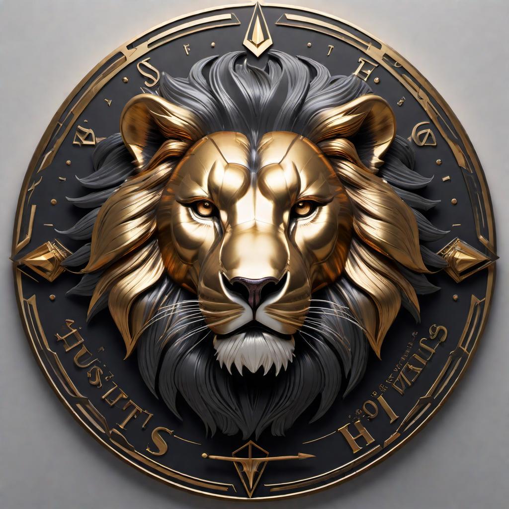  Create a sleek and modern logo with clear text featuring the words 'Hustlers Motivation' arranged in a circle around a fierce-looking lion. Ensure the text is legible and prominent. The design should convey growth, success, and motivation, suitable for social media profiles on TikTok, Instagram, and YouTube, aimed at hustlers and those interested in financial success. The color palette should be dark and bold, with colors like gold, black, and silver. Incorporate symbols of ambition and achievement such as upward arrows or currency. Use a futuristic font that is easy to read and resonates with a youthful, entrepreneurial audience. hyperrealistic, full body, detailed clothing, highly detailed, cinematic lighting, stunningly beautiful, intricate, sharp focus, f/1. 8, 85mm, (centered image composition), (professionally color graded), ((bright soft diffused light)), volumetric fog, trending on instagram, trending on tumblr, HDR 4K, 8K