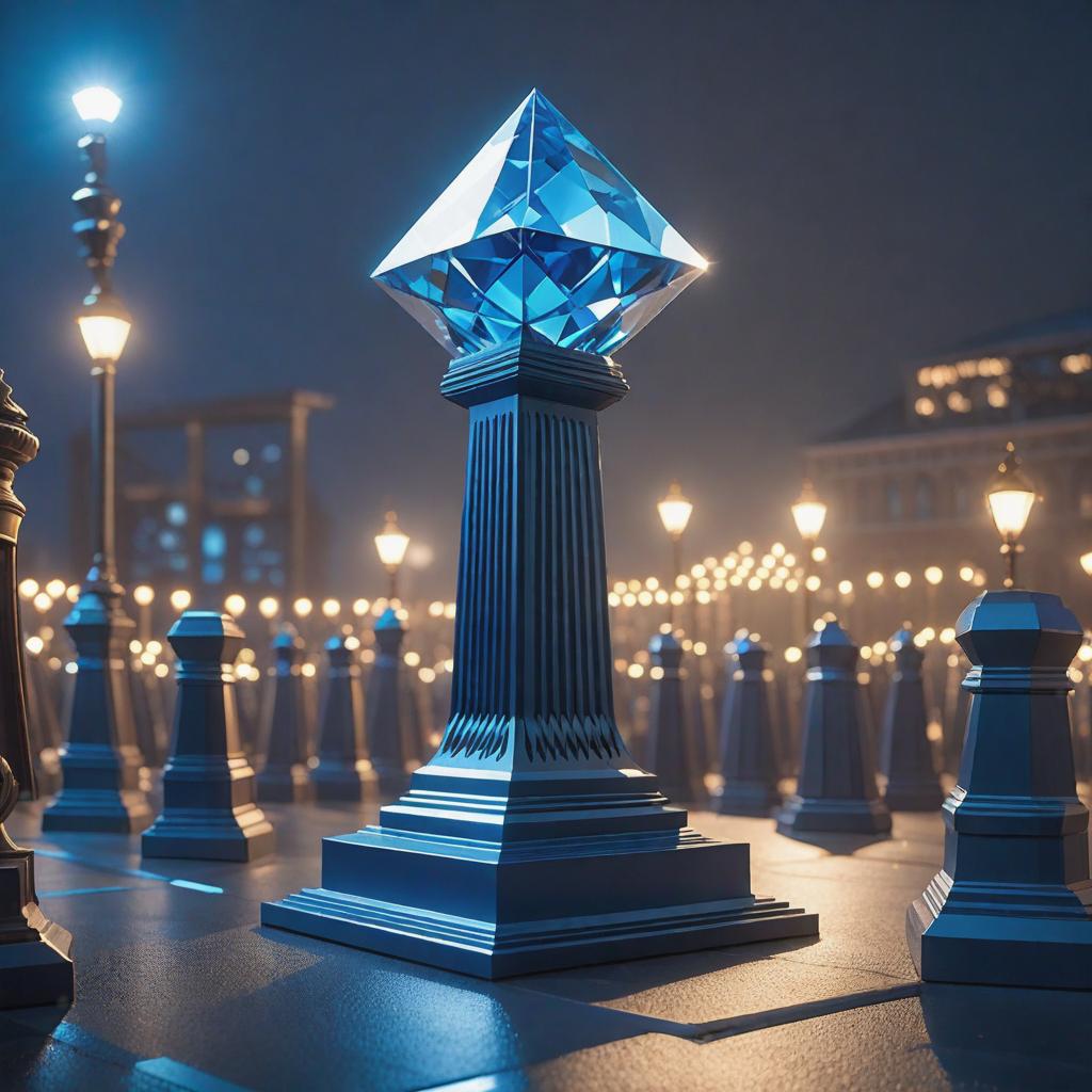  giant blue diamond hammer on a pedestal at night lit by many floodlights. cartoon pixar, hi-res hyperrealistic, full body, detailed clothing, highly detailed, cinematic lighting, stunningly beautiful, intricate, sharp focus, f/1. 8, 85mm, (centered image composition), (professionally color graded), ((bright soft diffused light)), volumetric fog, trending on instagram, trending on tumblr, HDR 4K, 8K