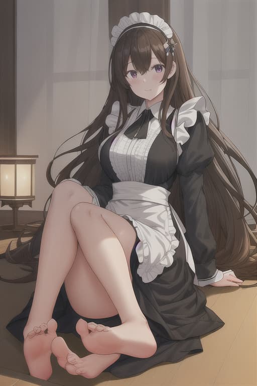  (score 9,score 8 up,score 7 up,),1girl,solo,maid,maid headdress,looking at viewer,apron,brown hair,indoors,black hair,bare foot,feet focus,two feet，naked barhtub hyperrealistic, full body, detailed clothing, highly detailed, cinematic lighting, stunningly beautiful, intricate, sharp focus, f/1. 8, 85mm, (centered image composition), (professionally color graded), ((bright soft diffused light)), volumetric fog, trending on instagram, trending on tumblr, HDR 4K, 8K