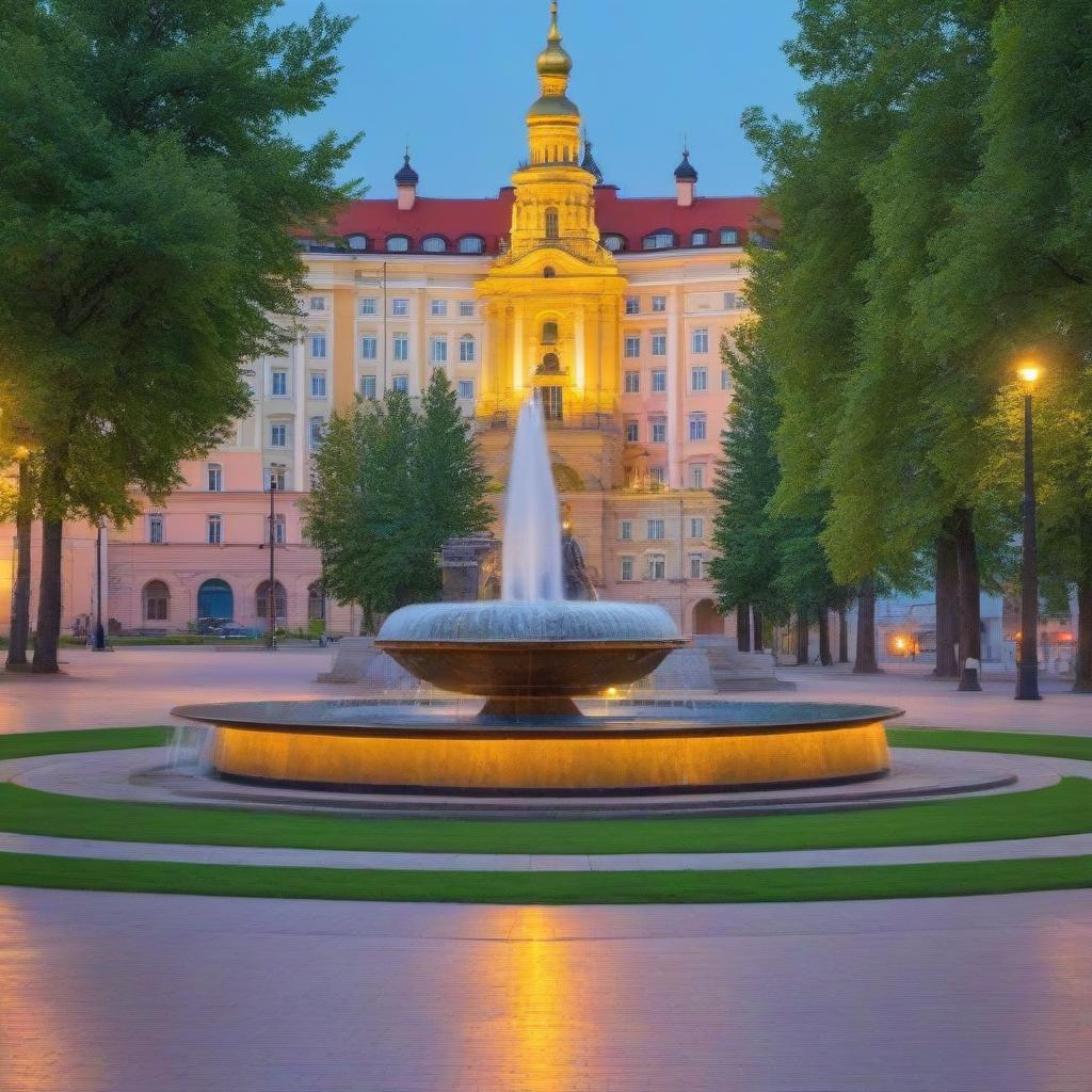  early summer evening over the center of Minsk in silver threads, magical, detailed, fresh air