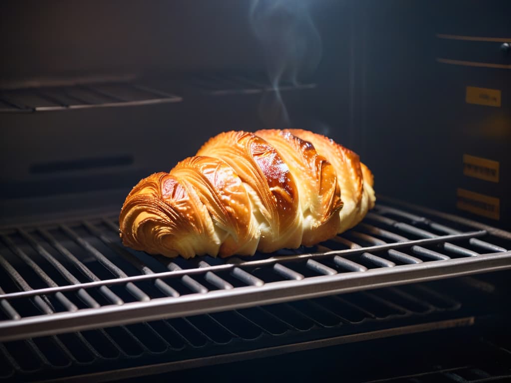  A closeup, ultradetailed image of a perfectly goldenbrown croissant emerging from a sleek, modern convection oven. The flaky layers glisten as they catch the light, showcasing the precise and efficient baking results achieved with convection ovens. The background is softly blurred, emphasizing the delicious pastry and the advanced technology behind its creation. hyperrealistic, full body, detailed clothing, highly detailed, cinematic lighting, stunningly beautiful, intricate, sharp focus, f/1. 8, 85mm, (centered image composition), (professionally color graded), ((bright soft diffused light)), volumetric fog, trending on instagram, trending on tumblr, HDR 4K, 8K