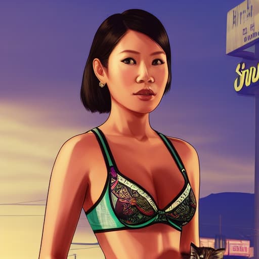  gtav style, artwork-gta5 heavily styilized, A cute Indonesian woman (((just wearing underwear))) ((pose with kitten's)) in a professional photo shoot , realistic, hyperdetailed , Best quality