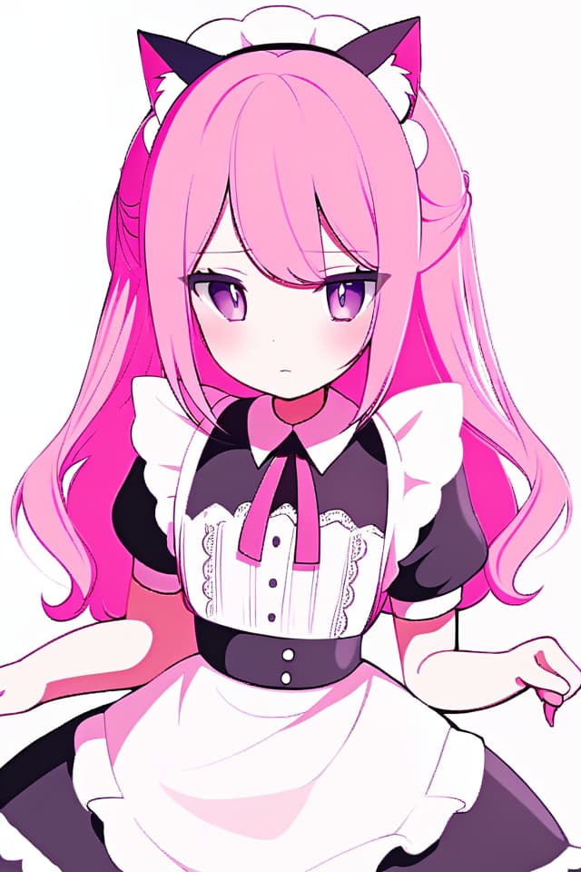  Girl Half Twin Pink Hair Maid Clothes Cat Ear