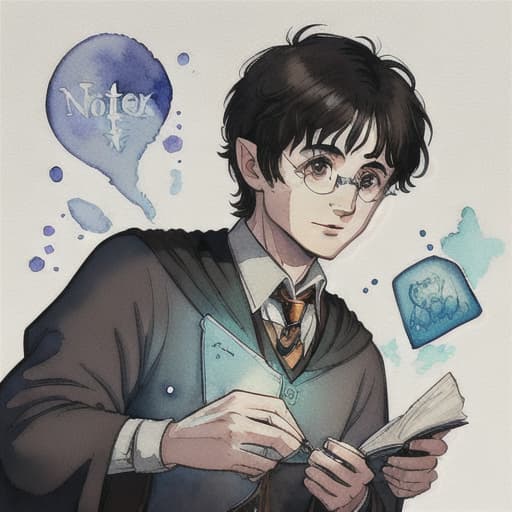  A 34-year-old Harry Potter-like scientist with a short hairstyle in watercolor