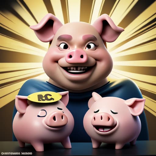  Pig is a superhero character beaming with its face, it looks very, very funny, laughing and boasting