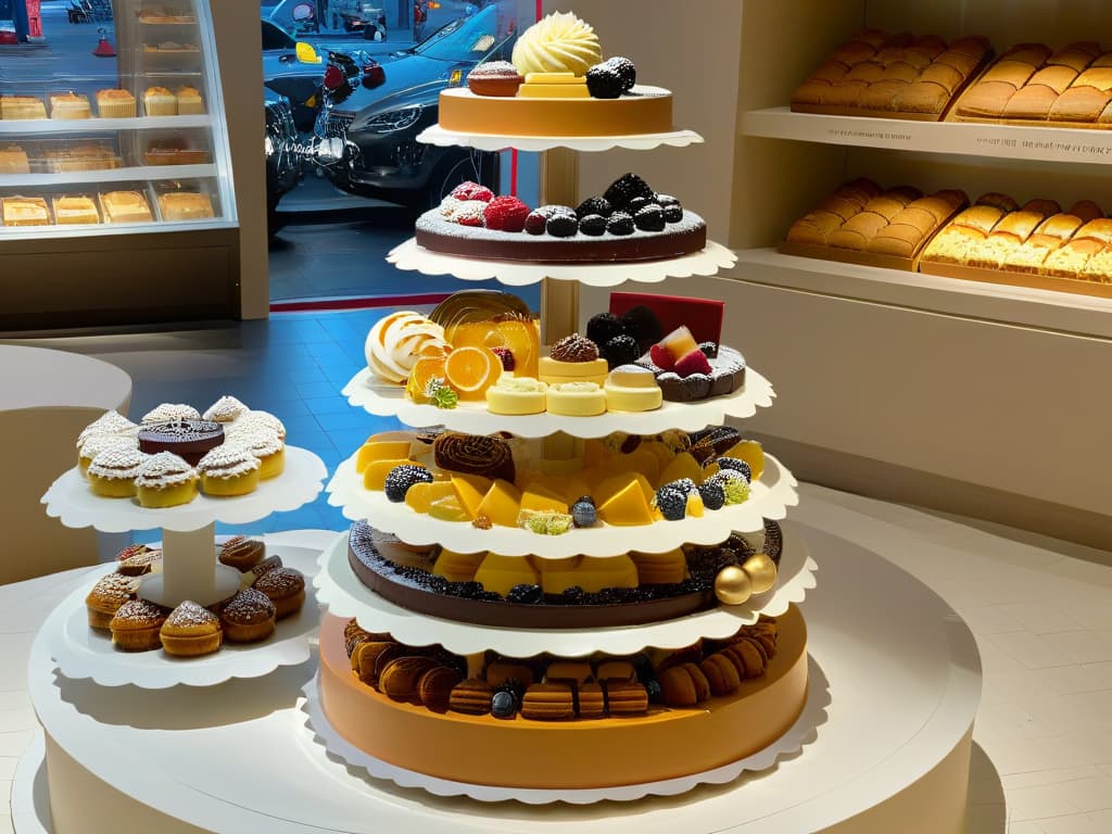  A minimalist image of a beautifully decorated dessert display at a highend bakery, showcasing a variety of themed packaging for different types of pastries and sweets. The image focuses on the intricate details of the packaging, highlighting the creativity and attention to detail put into each design. The color palette is elegant and sophisticated, with soft pastel tones complementing the luxurious feel of the display. The overall aesthetic is clean, modern, and visually appealing, making it a perfect fit for the professional and inspiring tone of the article on themed packaging for desserts in merchandising. hyperrealistic, full body, detailed clothing, highly detailed, cinematic lighting, stunningly beautiful, intricate, sharp focus, f/1. 8, 85mm, (centered image composition), (professionally color graded), ((bright soft diffused light)), volumetric fog, trending on instagram, trending on tumblr, HDR 4K, 8K