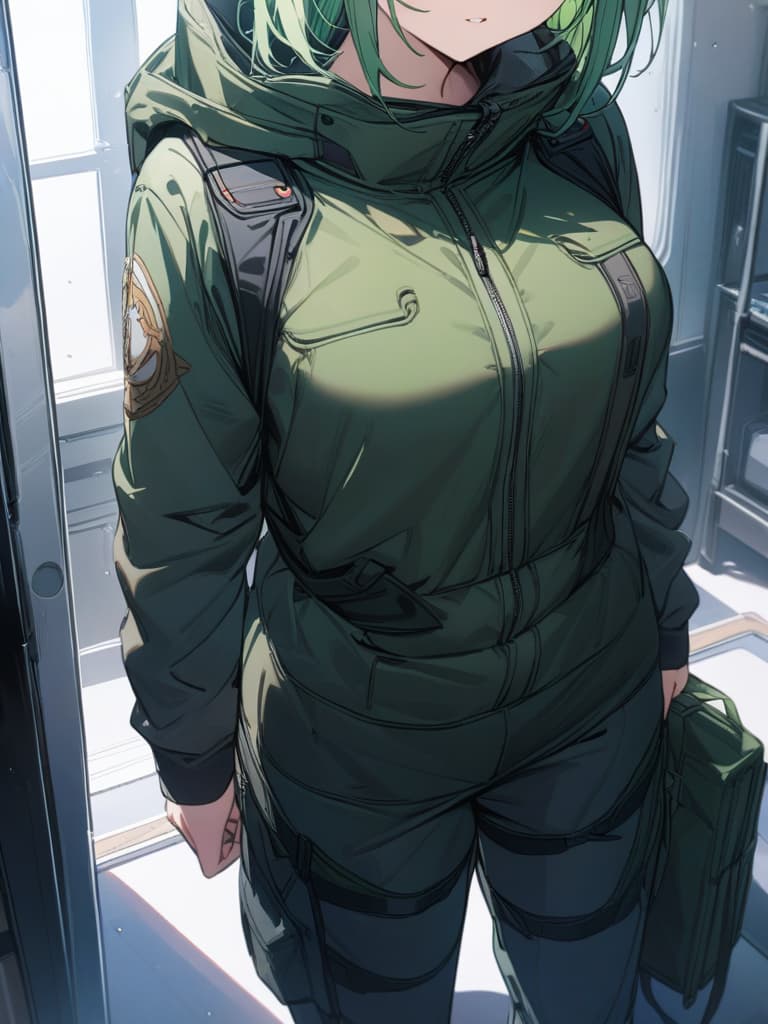  Green hair character sneaking suit, masterpiece, best quality,8k,ultra detailed,high resolution,an extremely delicate and beautiful,hyper detail