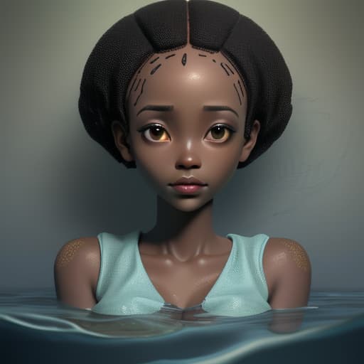  african woman's forehead with short hair drowning in the water