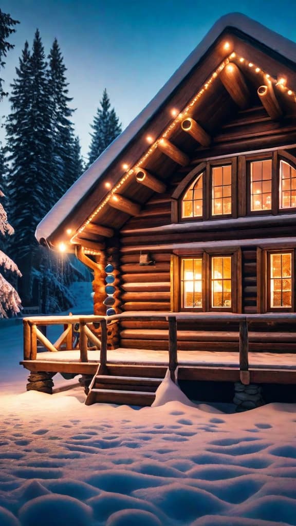  A cozy log cabin nestled in a snowy winter wonderland. hyperrealistic, full body, detailed clothing, highly detailed, cinematic lighting, stunningly beautiful, intricate, sharp focus, f/1. 8, 85mm, (centered image composition), (professionally color graded), ((bright soft diffused light)), volumetric fog, trending on instagram, trending on tumblr, HDR 4K, 8K