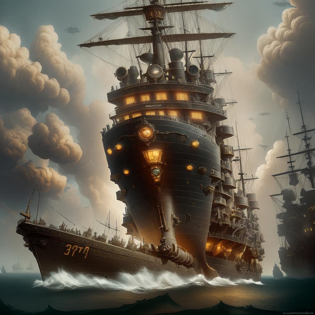  The Last Ship Envy, steampunk, stylized digital illustration, sharp focus, elegant, intricate, digital painting, artstaion concept art, global illumination,ray tracing, advanced technology, chaykan howard, campion pascal,cooke darwin, davis jack, bombarderos