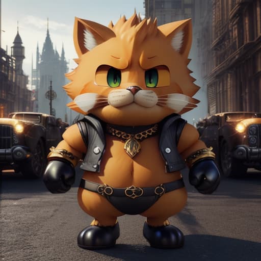  Final Fantasy, Garfieldthe Hedgehog, Demonic Black with Gold Trim Armor, Ruined Medieval City((dbstrdct disco diffu)) hyperrealistic, full body, detailed clothing, highly detailed, cinematic lighting, stunningly beautiful, intricate, sharp focus, f/1. 8, 85mm, (centered image composition), (professionally color graded), ((bright soft diffused light)), volumetric fog, trending on instagram, trending on tumblr, HDR 4K, 8K