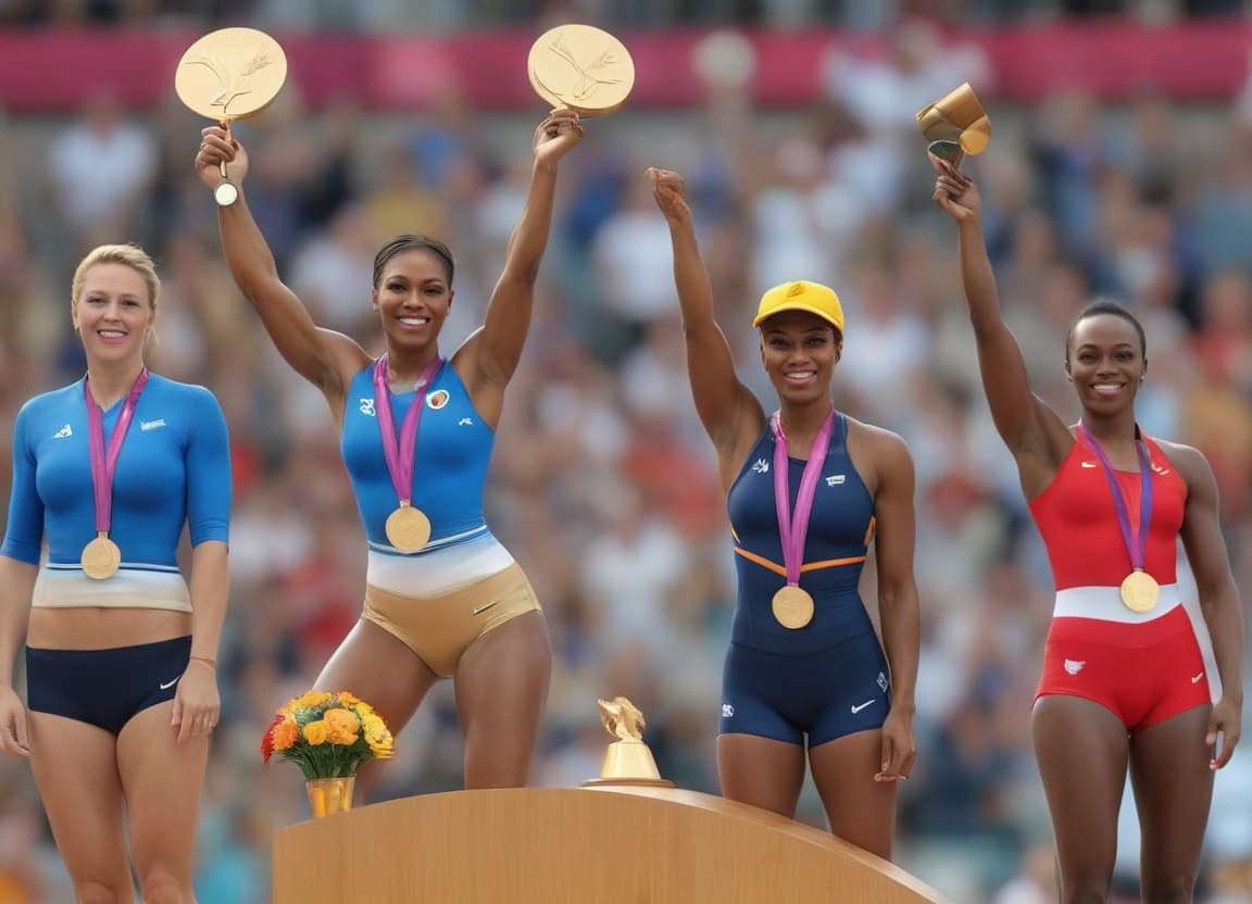  Draw a photo of the podium of Olympic winners, on which instead of athletes there are athletically shaped hats. The hat on the top step of the podium should be in a blue sporting jersey and shorts, holding a gold medal in its left hand and raising its right hand in victory, with a wide smile on its face. The hat on the second step of the podium should be in a red sporting jersey and white shorts, holding a silver medal in its left hand and smiling. The hat on the third step should be in a white jersey and blue shorts, holding a bronze medal in its left hand with a neutral expression on its face. The background should be a single shade of blue. hyperrealistic, full body, detailed clothing, highly detailed, cinematic lighting, stunningly beautiful, intricate, sharp focus, f/1. 8, 85mm, (centered image composition), (professionally color graded), ((bright soft diffused light)), volumetric fog, trending on instagram, trending on tumblr, HDR 4K, 8K