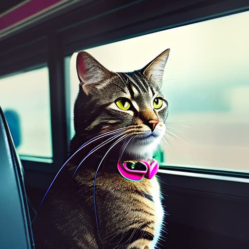 nvinkpunk Realistic image of a cat wearing headphones and reading glasses while riding a bus., selfie hyperrealistic, full body, detailed clothing, highly detailed, cinematic lighting, stunningly beautiful, intricate, sharp focus, f/1. 8, 85mm, (centered image composition), (professionally color graded), ((bright soft diffused light)), volumetric fog, trending on instagram, trending on tumblr, HDR 4K, 8K