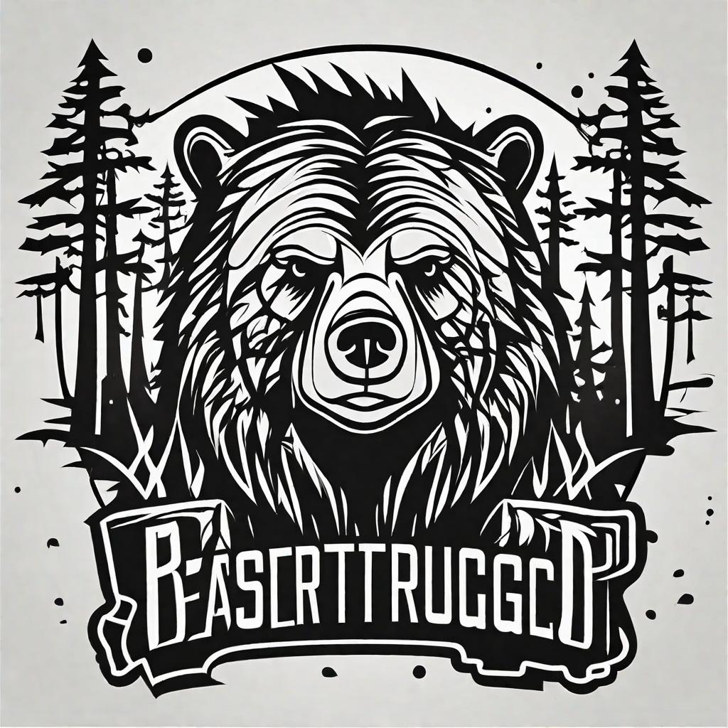  Masterpiece, best quality, a simple bear head and forest vector logo