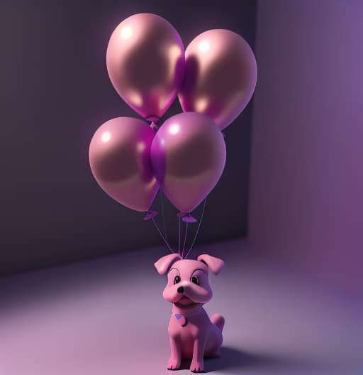  3D render of a pink balloon dog in a violet room