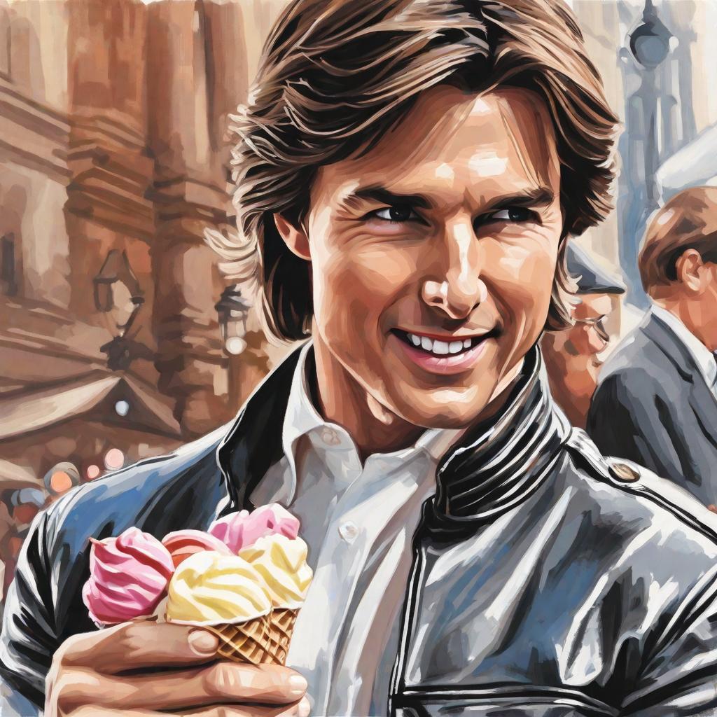  masterpiece, best quality,draw a picture of tom cruise holding an ice cream