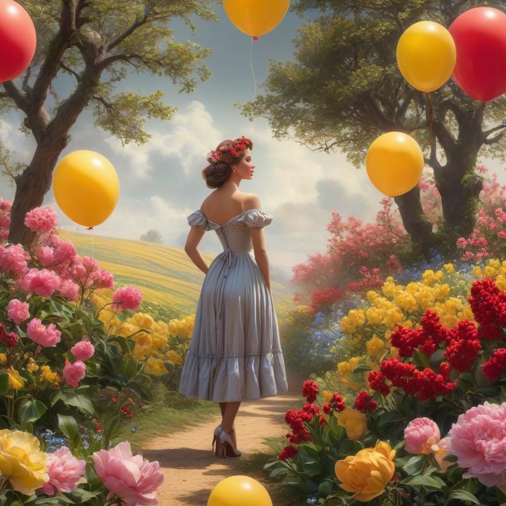  А large balloon. Lightness, spring. (Sparkling rim)): spring field, hyacinths, roses, rosehips, rose hips, peonies, cherry tree, yellow, red. Рroper eye work.. Honoré Fargonard, Alfonso Mucha. hyperrealistic, full body, detailed clothing, highly detailed, cinematic lighting, stunningly beautiful, intricate, sharp focus, f/1. 8, 85mm, (centered image composition), (professionally color graded), ((bright soft diffused light)), volumetric fog, trending on instagram, trending on tumblr, HDR 4K, 8K