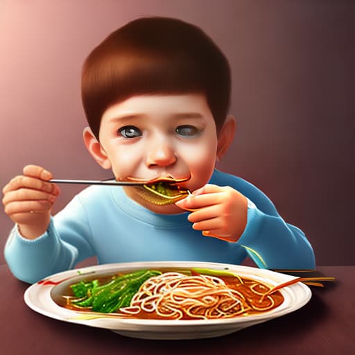 mdjrny-v4 style beautiful boy eating noodles, cartoon style