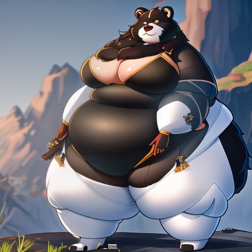  furry, bear, anthropomorphic, obese, bikini hyperrealistic, full body, detailed clothing, highly detailed, cinematic lighting, stunningly beautiful, intricate, sharp focus, f/1. 8, 85mm, (centered image composition), (professionally color graded), ((bright soft diffused light)), volumetric fog, trending on instagram, trending on tumblr, HDR 4K, 8K