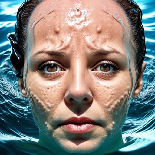  woman's forehead drowning in the water