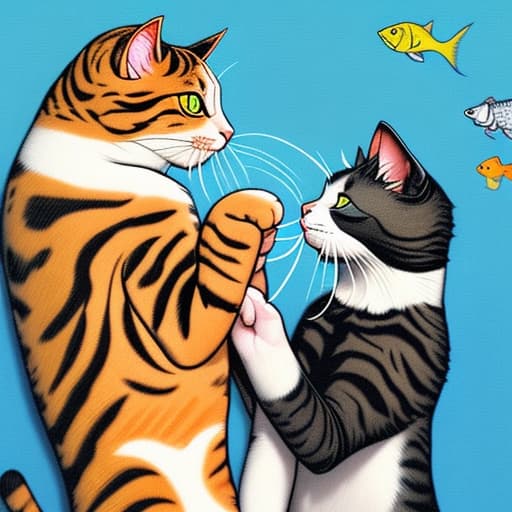  A cat eating a fish