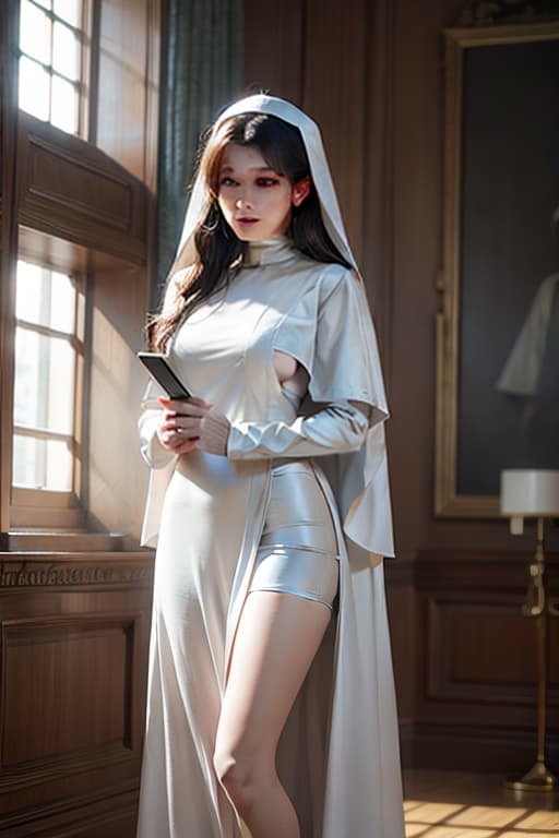  Naked nun hyperrealistic, full body, detailed clothing, highly detailed, cinematic lighting, stunningly beautiful, intricate, sharp focus, f/1. 8, 85mm, (centered image composition), (professionally color graded), ((bright soft diffused light)), volumetric fog, trending on instagram, trending on tumblr, HDR 4K, 8K