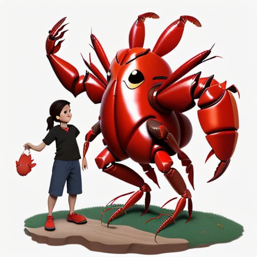  a giant lobster with a pet chicken