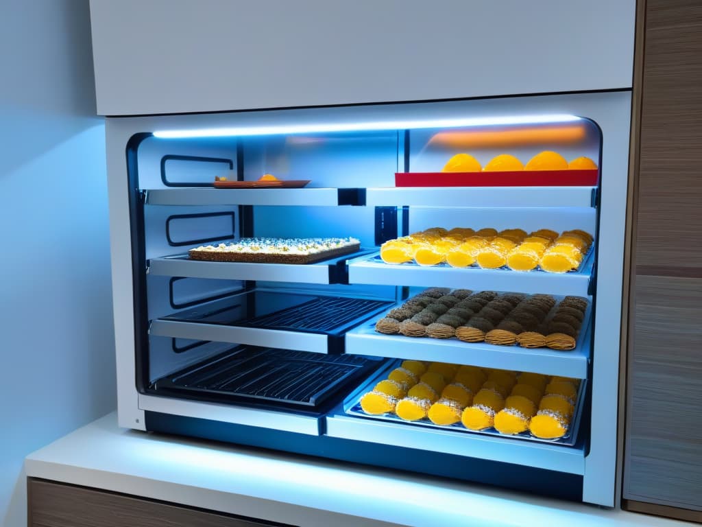  A minimalist, ultradetailed image of a sleek, modern kitchen with spotless white countertops, organized shelves displaying colorful ingredients, and a hightech oven showcasing a digital display of a perfectly baked dessert. hyperrealistic, full body, detailed clothing, highly detailed, cinematic lighting, stunningly beautiful, intricate, sharp focus, f/1. 8, 85mm, (centered image composition), (professionally color graded), ((bright soft diffused light)), volumetric fog, trending on instagram, trending on tumblr, HDR 4K, 8K