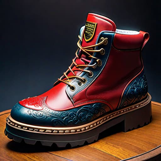  Subject detail: the image depicts a Highly detailed ornate shoe with chunky soles, The shoe is covered in soft, luxurious materials. Art style: in the mixed art style of Buffalo London, Stan Lee and Osamu Tezuka. Medium: This artwork is highly detailed and photorealistic. hyperrealistic, full body, detailed clothing, highly detailed, cinematic lighting, stunningly beautiful, intricate, sharp focus, f/1. 8, 85mm, (centered image composition), (professionally color graded), ((bright soft diffused light)), volumetric fog, trending on instagram, trending on tumblr, HDR 4K, 8K