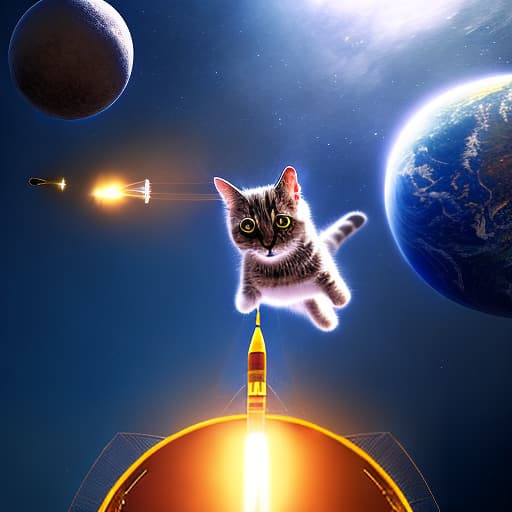 mdjrny-v4 style a photo of cat flying out to space as an astronaut, digital art 8k