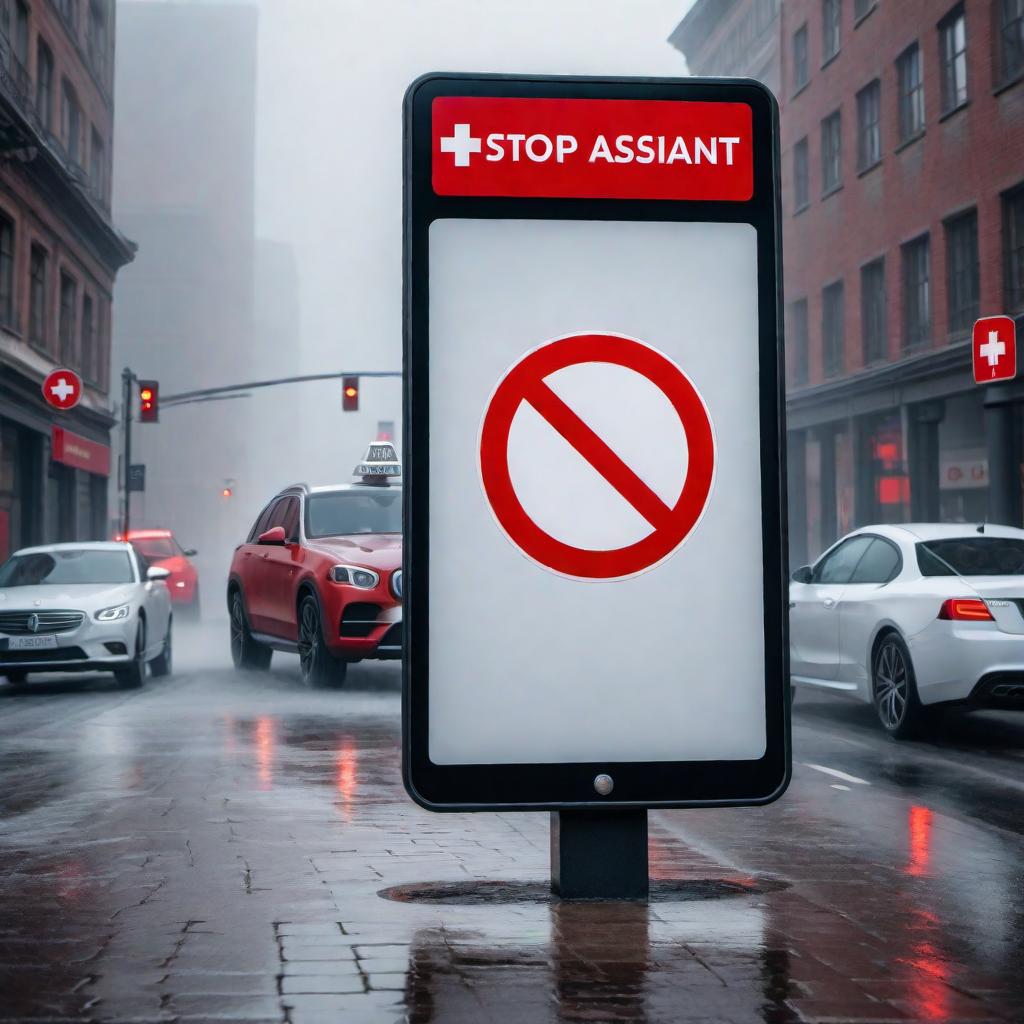  A visual representation of an error message or a declined request. The image should depict a simple computer or mobile screen displaying a message that indicates the AI assistant cannot assist with the requested action. The message could be stylized to look visually appealing and user-friendly, perhaps accompanied by a recognizable symbol or icon indicating a negative response, such as a red cross or a stop sign. hyperrealistic, full body, detailed clothing, highly detailed, cinematic lighting, stunningly beautiful, intricate, sharp focus, f/1. 8, 85mm, (centered image composition), (professionally color graded), ((bright soft diffused light)), volumetric fog, trending on instagram, trending on tumblr, HDR 4K, 8K