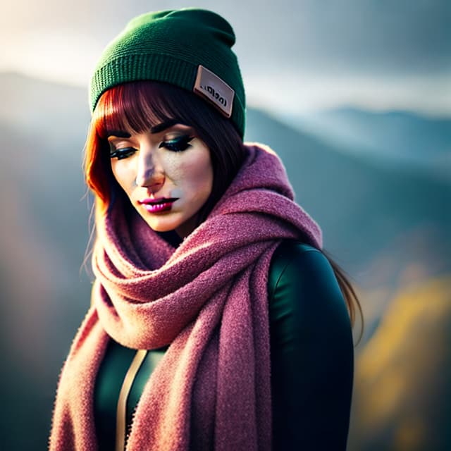  True, full body photos, curious, girl, wool scarf, Hollywood hyperrealistic, full body, detailed clothing, highly detailed, cinematic lighting, stunningly beautiful, intricate, sharp focus, f/1. 8, 85mm, (centered image composition), (professionally color graded), ((bright soft diffused light)), volumetric fog, trending on instagram, trending on tumblr, HDR 4K, 8K