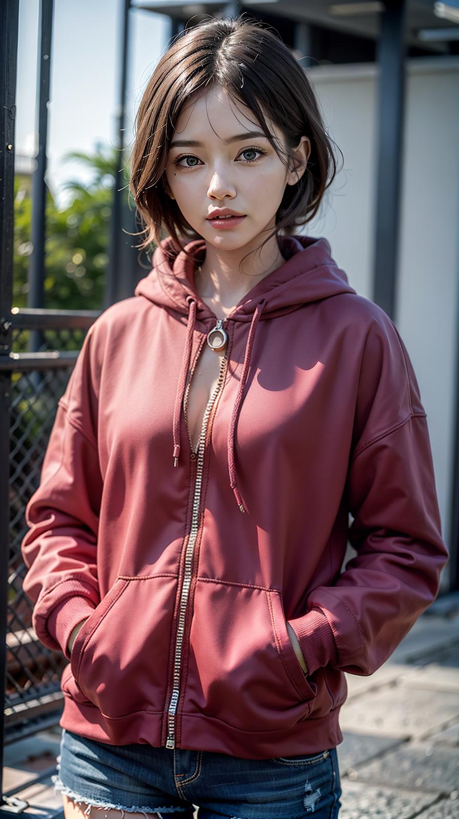  ultra high res, (photorealistic:1.4), raw photo, (realistic face), realistic eyes, (realistic skin), <lora:XXMix9_v20LoRa:0.8>, ((((masterpiece)))), best quality, very_high_resolution, ultra-detailed, in-frame, red hoodie, vibrant color, casual outfit, stylish attire, fashion statement, comfortable clothing, youthful look, sporty vibe, trendy hoodie, streetwear fashion, bold choice, cozy apparel, eye-catching garment, fashionable outerwear, wardrobe staple, versatile piece, sporty style, modern fashion, urban fashion, classic and timeless