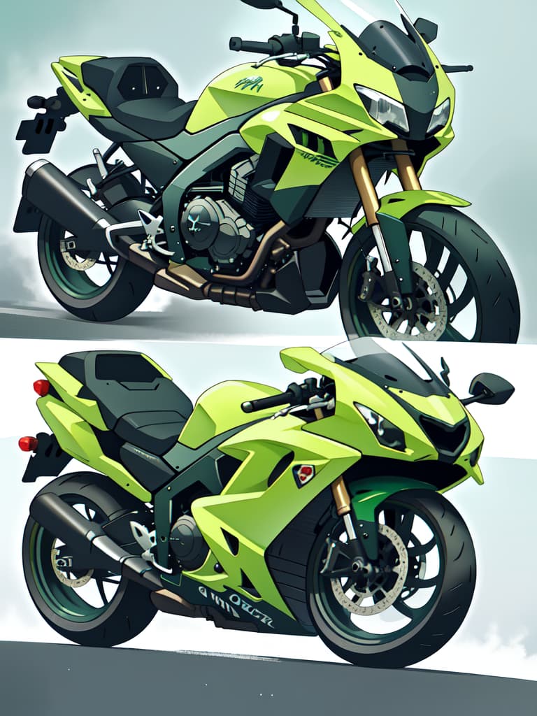  Motorcycle green hair character, masterpiece, best quality,8k,ultra detailed,high resolution,an extremely delicate and beautiful,hyper detail