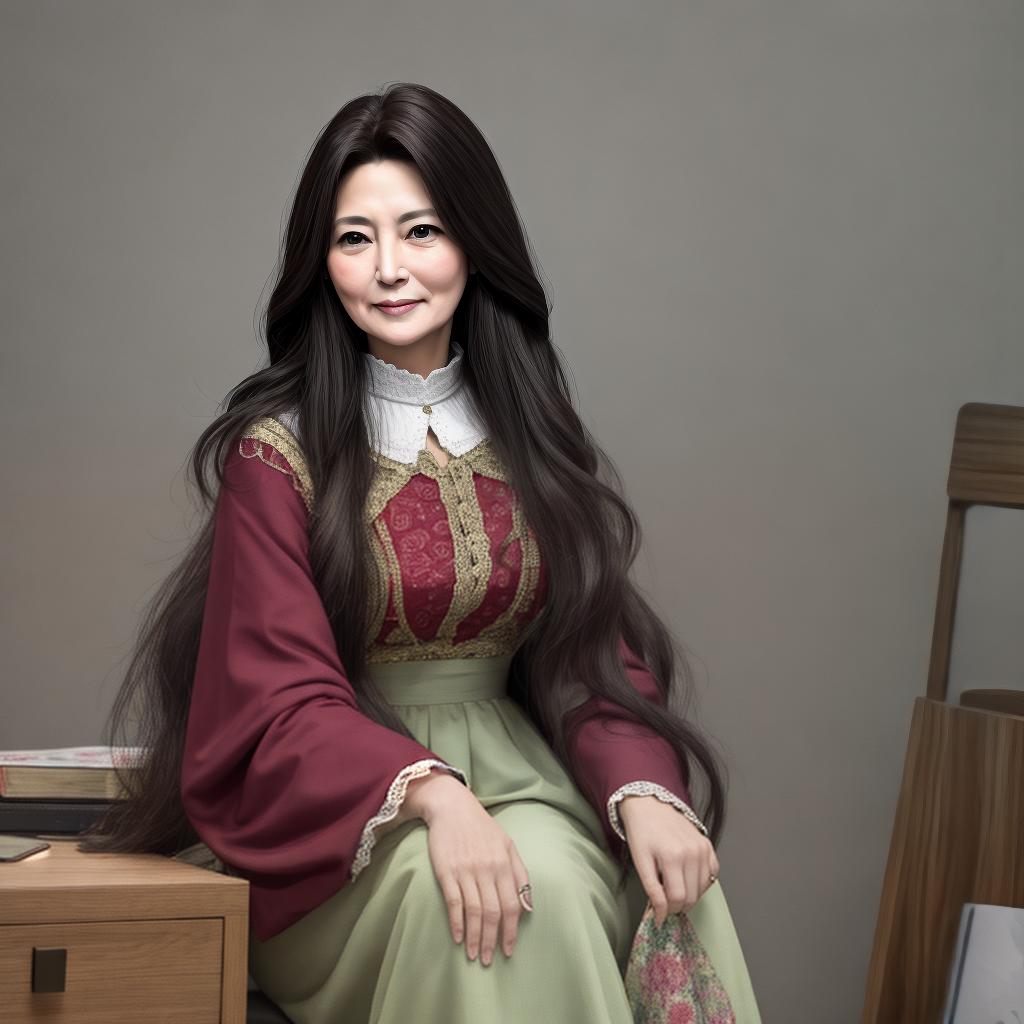  masterpiece, best quality, middle-aged woman with 45 cm long hair