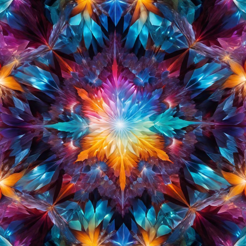  This is an image of the interior of a rare and colorful crystal. The scene should show a cavernous space within the crystal, filled with a kaleidoscope of colors. The walls of the crystal are smooth and have a glistening, multifaceted surface. Light reflects and refracts within the crystal, creating vibrant patterns and ethereal glows that illuminate the interior with a mystical ambience. Variations of pinks, blues, greens, and purples dominate the palette, along with flashes of gold and silver. It is as if one is looking into a magical, otherworldly dimension where the laws of light and color are magnified to an extraordinary level of beauty. hyperrealistic, full body, detailed clothing, highly detailed, cinematic lighting, stunningly beautiful, intricate, sharp focus, f/1. 8, 85mm, (centered image composition), (professionally color graded), ((bright soft diffused light)), volumetric fog, trending on instagram, trending on tumblr, HDR 4K, 8K