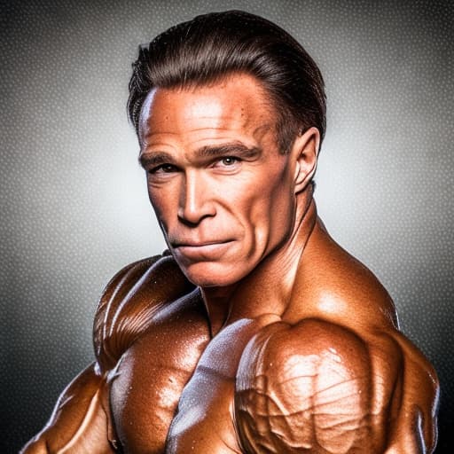 portrait+ style IFBB queer brunette hunk Arnold dude face