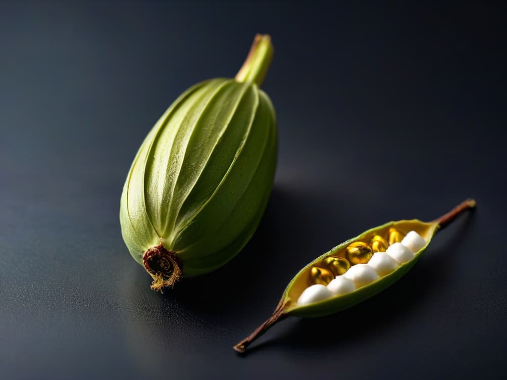  An ultradetailed closeup image of a delicate vanilla bean pod split open, showcasing the tiny seeds inside against the rich, dark background. The intricacies of the pod's texture and the contrast between the seeds and the pod create a visually striking and minimalistic composition that evokes sophistication and elegance, perfectly complementing the professional and inspiring tone of the article on choosing the best vinegar brands for pastrymaking. hyperrealistic, full body, detailed clothing, highly detailed, cinematic lighting, stunningly beautiful, intricate, sharp focus, f/1. 8, 85mm, (centered image composition), (professionally color graded), ((bright soft diffused light)), volumetric fog, trending on instagram, trending on tumblr, HDR 4K, 8K