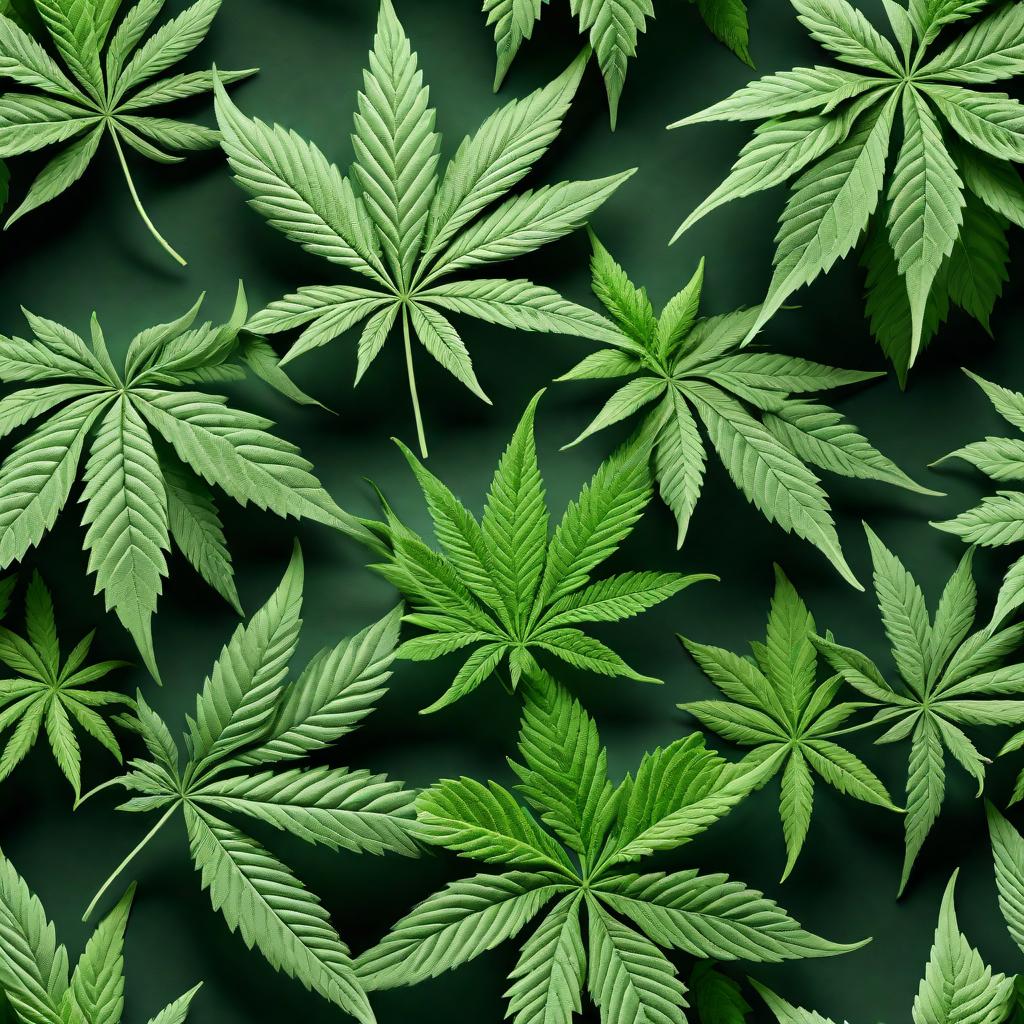  Create a 3D style pattern featuring marijuana leaves. The pattern should exhibit a dynamic arrangement of leaves with a realistic appearance, giving a sense of depth and texture. The leaves should vary in shades of green to enhance the 3D effect and should be designed to repeat seamlessly, making it suitable for various applications such as wallpapers or fabric prints. hyperrealistic, full body, detailed clothing, highly detailed, cinematic lighting, stunningly beautiful, intricate, sharp focus, f/1. 8, 85mm, (centered image composition), (professionally color graded), ((bright soft diffused light)), volumetric fog, trending on instagram, trending on tumblr, HDR 4K, 8K